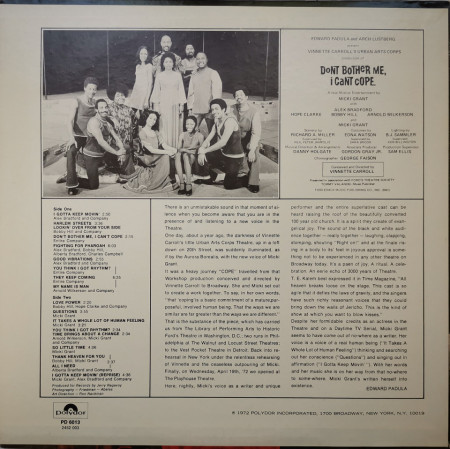 Various ‎– албум Don't Bother Me, I Can't Cope (Original Broadway Cast) - Img 2