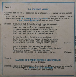 La Chanson De Fribourg, Musique De Landwehr Fribourg – сингъл Souvenir Du XVII° Congres UPU Lausanne 1974 - Img 2
