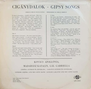 Kovács Apollónia, Madarász Katalin, Gaál Gabriella – албум Cigánydalok - Gipsy Songs - Img 2