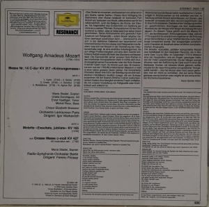 Wolfgang Amadeus Mozart, Igor Markevitch, Ferenc Fricsay, Maria Stader – Krönungsmesse - Exsultate, Jubilate - албум Et Incarnatus Est - Img 2