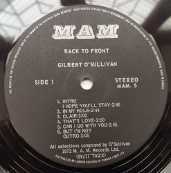 Gilbert O'Sullivan – албум Back To Front - Img 3