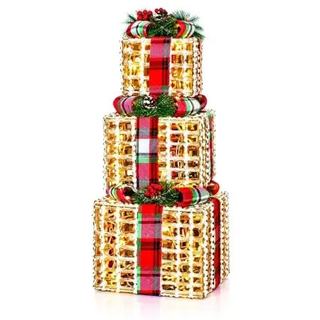 Decoratiune Craciun in forma de set cuti cadou, cu instalatie led, model natur, 15-20-25 cm, DE-953 - Img 2