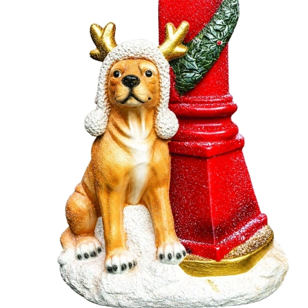 Felinar înalt decorativ de Crăciun cu catel, din ceramica, Dimensiuni: 35*29.5*101 cm, Cod: OLD-421 - Img 3