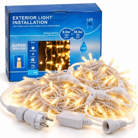 Instalație perdea LED 4 × 3 m – 800 LED – alb cald/ FLASH, fir alb, OLD-354-CLD - Img 3