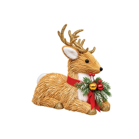 Ren decorativ de Crăciun, rustic, cu accente aurii și decor festiv, dimensiuni: 11 × 22 × 26 cm – DE-124 - Img 2