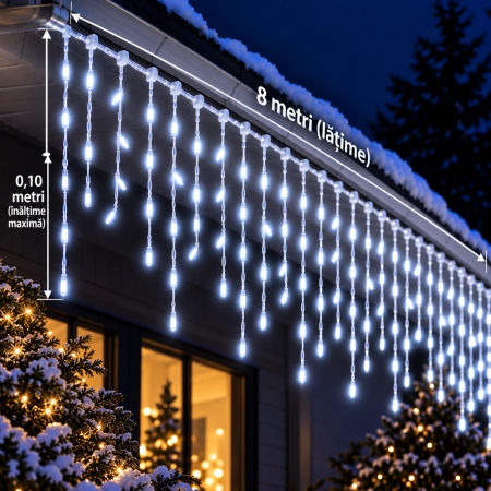 Instalație luminoasă LED tip turturi – alb + flash alb, fir vedre – 8M – OLD-371 B - Img 4