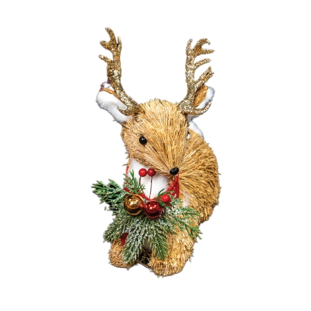 Ren decorativ de Crăciun, rustic, cu accente aurii și decor festiv, dimensiuni: 11 × 22 × 26 cm – DE-124 - Img 3