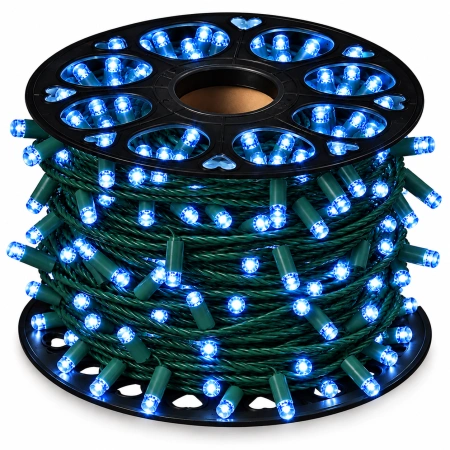 Instalație LED pe fir – 480 LED-uri – 50 m – cablu verde – albastră cu flash alb – OLD-335 B - Img 2