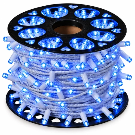 Instalație LED pe fir – 700 LED-uri – 100 m – cablu alb – albastră cu flash alb – OLD-341 B - Img 2