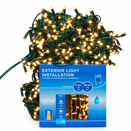 Instalație perdea LED 4 × 3 m – 800 LED – alb cald/FLASH, fir verde, OLD-355-CLD - Img 3