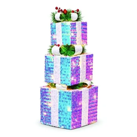 Decoratiune Craciun in forma de set cuti cadou, cu instalatie led, culoare alb disco, 15-20-25 cm, DE-948 - Img 2