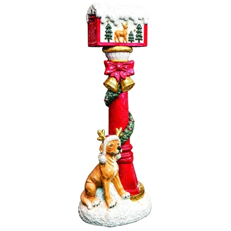 Felinar înalt decorativ de Crăciun cu catel, din ceramica, Dimensiuni: 35*29.5*101 cm, Cod: OLD-421 - Img 2