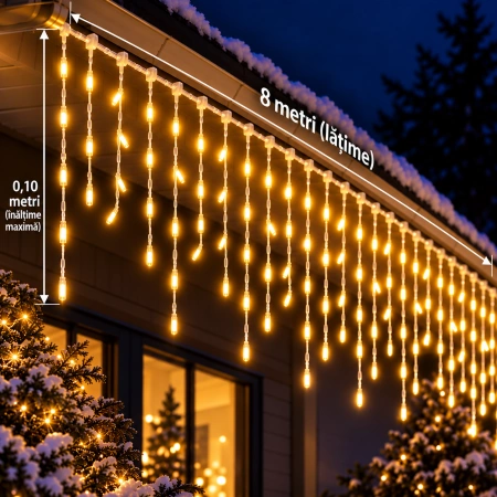Instalație luminoasă LED tip turturi – alb cald + flash alb – fir verde, 8M – OLD-369 CLD - Img 4