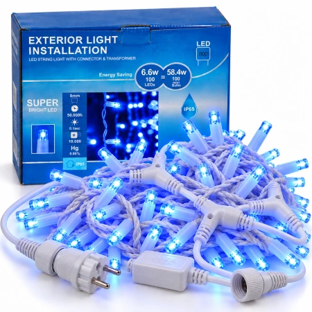 Instalație perdea LED 4 × 3 m – 800 LED – albastru/FLASH, fir alb, OLD-359-B - Img 3