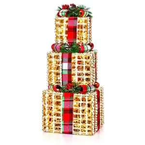 Decoratiune Craciun in forma de set cuti cadou, cu instalatie led, model natur, 15-20-25 cm, DE-953 - Img 2