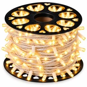 Instalație LED pe fir – 700 LED-uri – 100 m – cablu alb – alb cald cu flash alb – OLD-339 CLD