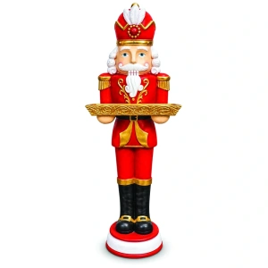 Soldățel nutcracker decorativ de Crăciun cu tavă, din ceramica, Dimensiuni: 48 × 47 × 157 cm, Cod: OLD-437