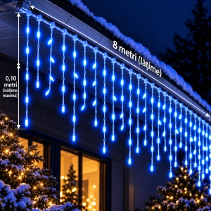 Instalație luminoasă LED tip turturi – albastru + flash alb , fir verde – 8M – OLD-370 B - Img 4