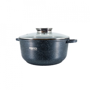 Oala aluminiu marmurat, diametru 24cm, capacitate 4.5L, culoare negru, capac de sticla, cod 4406