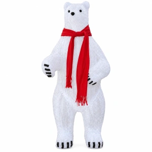 Urs polar decorativ din acril, cu LED-uri – 120 cm, 440 LED-uri, eșarfă roșie, OLD-291 - Img 2