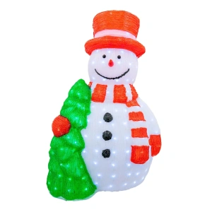 Decoratiune luminoasa pentru exterior din acril Om de Zapada, h 80cm, 230 led-uri, HH-98
