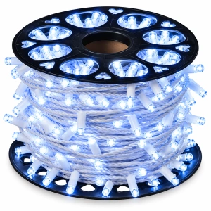 Instalație LED pe fir – 700 LED-uri – 100 m – cablu alb – albă cu flash alb – OLD-337 W