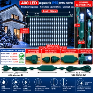 Instalație perdea LED 4 × 2 m – 400 LED – efect flash, fir verde - OLD-353-FLASH - Img 2