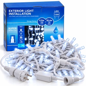 Instalație perdea LED 4 × 5 m – 1200 LED – efect flash, fir alb, OLD-366-FLASH