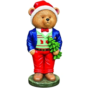Ursuleț decorativ de Crăciun cu ținută festivă , din ceramica, Dimensiuni: 31 × 24 × 76 cm, Cod: OLD-411