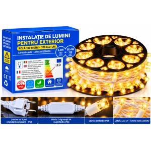 Instalație LED pe fir – 700 LED-uri – 100 m – cablu alb – alb cald cu flash alb – OLD-339 CLD - Img 2