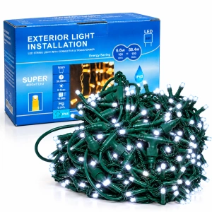 Instalație perdea LED 4 × 2 m – 400 LED – alb cald/ flash, firr verde, OLD-438-W