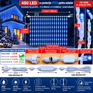 Instalație perdea LED 4 × 2 m – 400 LED – albastru/ flash, OLD-347-B - Img 2