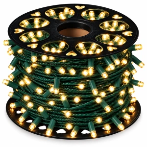 Instalație LED pe fir – 480 LED-uri – 50 m – cablu verde – alb cald cu flash alb – OLD-332 CLD