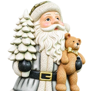 Moș Crăciun decorativ în ținută alb-argintie, din ceramica, Dimensiuni: 45*36*90 cm, Cod: OLD-414 - Img 3