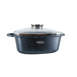 Oala aluminiu marmurat, diametru 24cm, capacitate 4.4L, culoare negru, capac de sticla, cod 4402
