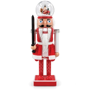 Soldățel decorativ de Crăciun cu căciulă cu efect de ninsoare, roșu și alb – 85 cm – Cod produs DE-795