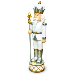 Soldățel nutcracker decorativ de Crăciun – alb-argintiu, din ceramica Dimensiuni: 48 × 41 × 168 cm, Cod: OLD-435 - Img 2