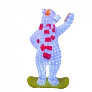 Decoratiune de esterior cu lumini, Urs Polar Selfie din acril, 228 Led-uri, dimensiune produs 120cm, 8 jocuri de lumini, cablu de alimentare 3m, OLD-268
