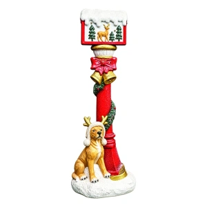 Felinar înalt decorativ de Crăciun cu catel, din ceramica, Dimensiuni: 35*29.5*101 cm, Cod: OLD-421