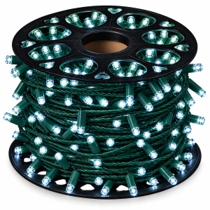 Instalație LED pe fir – 480 LED-uri – 50 m – cablu verde – alb cu flash alb – OLD-333 W