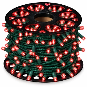 Instalație LED pe fir – 700 LED-uri – 100 m – cablu verde – roșie cu flash alb – OLD-343 R - Img 2