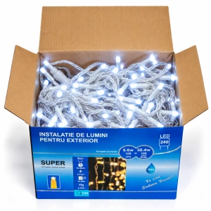 Instalație luminoasă LED tip turturi – flash , fir alb– 8M – OLD-372 flash