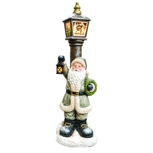 Moș Crăciun decorativ cu felinar – model alb-gri, din ceramica, Dimensiuni: 32*24.5*90 cm, Cod: OLD 429
