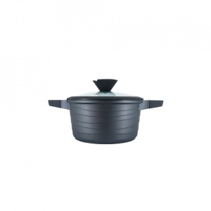 Oala aluminiu, capac din sticla cu maner de silicon diametru 20 cm, 2.7l, culoare black pro, cod 55872-20