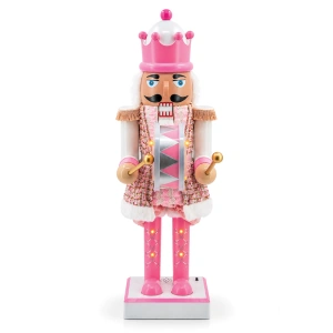 Soldățel decorativ de Crăciun cu pălărie tip coroană, roz și alb – 85 cm – Cod produs DE-798