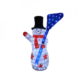 Decoratiune de exterior cu lumini, Om de zapada cu matura din acril, 176 Led-uri, dimensiune produs 100cm, 8 jocuri de lumini, cablu de alimentare 3m, OLD-269