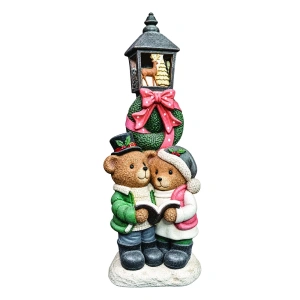 Felinar decorativ cu ursuleți de Crăciun, din ceramica, Dimensiuni: 39*35*92 cm, Cod: OLD-419