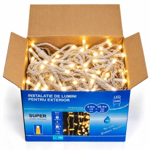 Instalație luminoasă LED tip turturi – alb cald + flash alb , fir alb – 8M – OLD-368 CLD