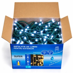 Instalație luminoasă LED tip turturi – flash, fir verde – 8M – OLD-373 flash