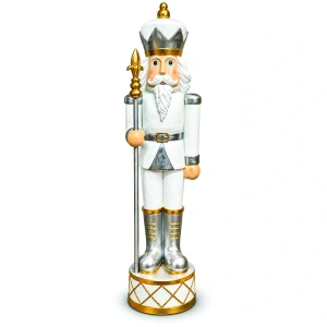 Soldățel nutcracker decorativ de Crăciun – alb-argintiu, din ceramica Dimensiuni: 48 × 41 × 168 cm, Cod: OLD-435 - Img 3